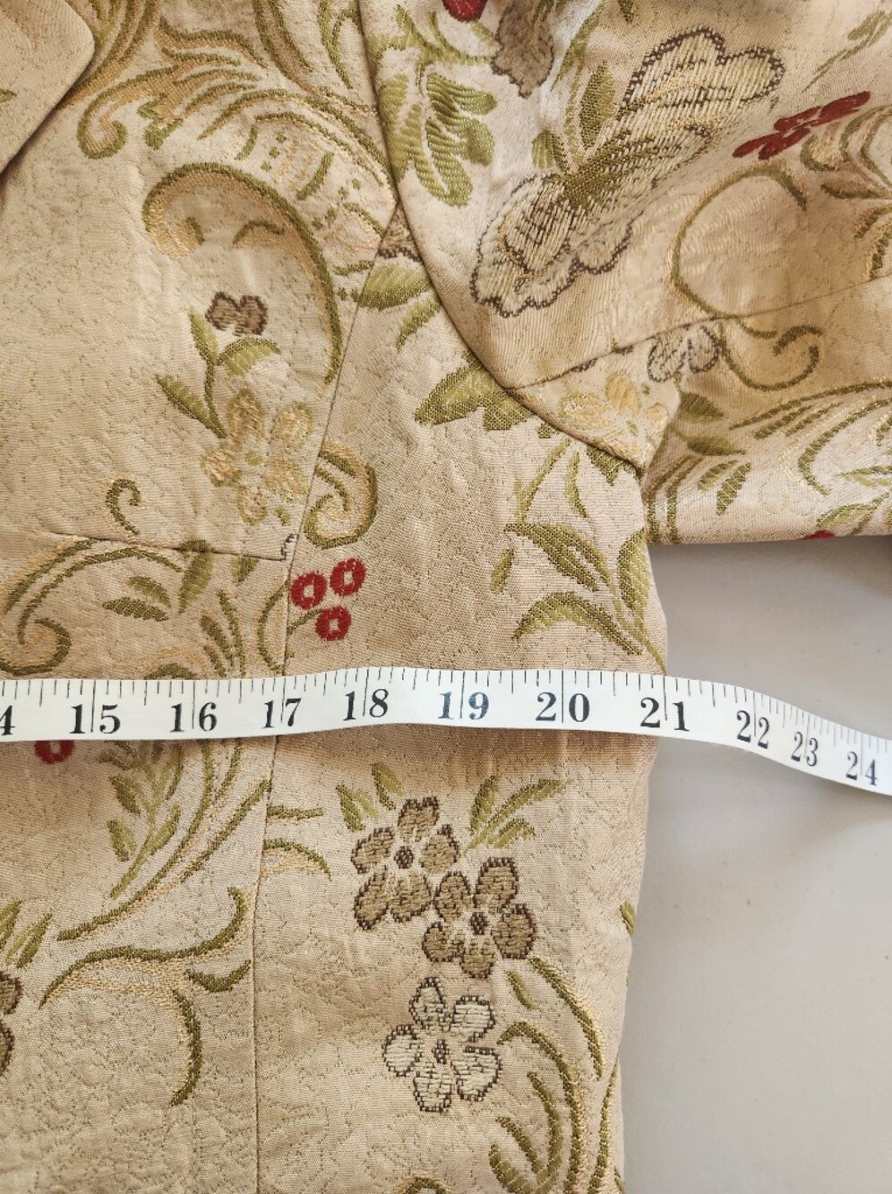 Apostrophe Cream Floral Jacquard Coat with Red & Green Accents - Picture 10 of 12